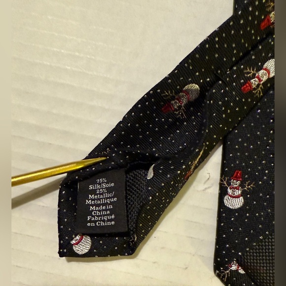 Nordstrom Black Polka Dot Snowman w Bowtie Silk Holiday Necktie - Picture 5 of 5